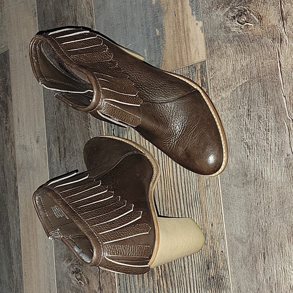 Antonio Melanie Dom Fringe Booties Heel Brown Leather Womens US 8 - Picture 5 of 12